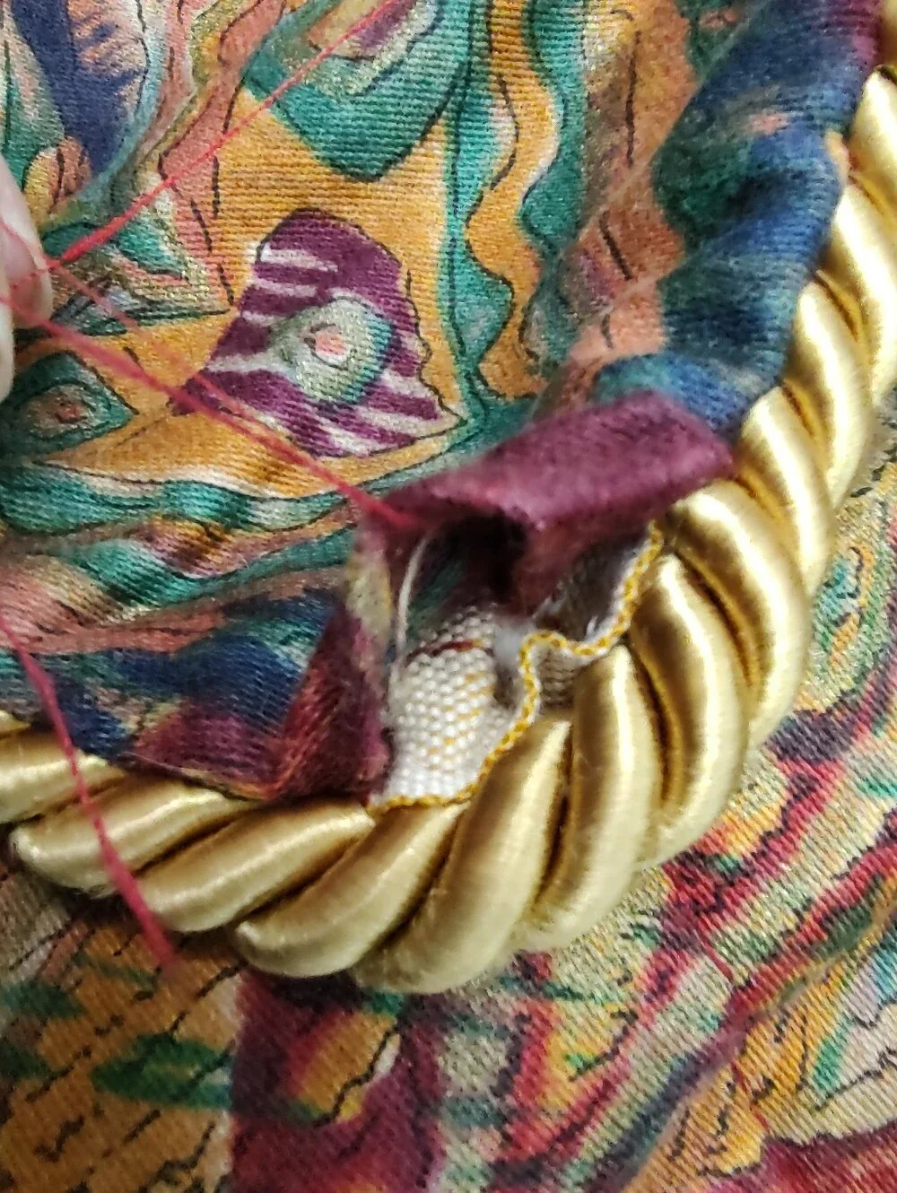 5TH AVE Designs Fabric Hand Made? King Shams Gold Braid Trim Rich Tapestry Color